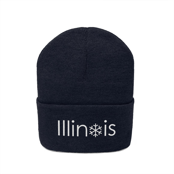 Illinois Knit Beanie - Adult Embroidered Snowflake Illinois Knit Hat