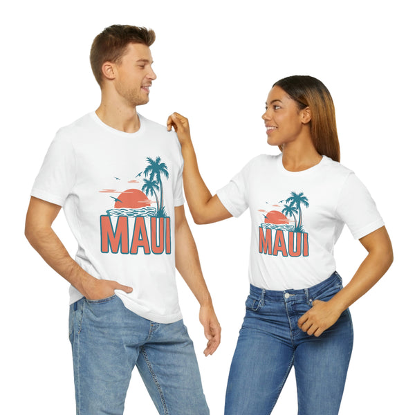 Maui, Hawaii T-Shirt - Retro Palm Tree & Beach Unisex Maui Shirt