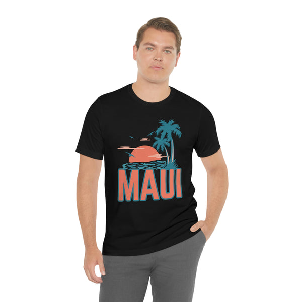 Maui, Hawaii T-Shirt - Retro Palm Tree & Beach Unisex Maui Shirt