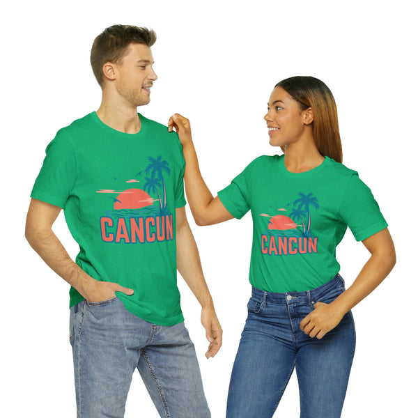 Cancun, Mexico T-Shirt - Retro Palm Tree & Beach Unisex Cancun Shirt