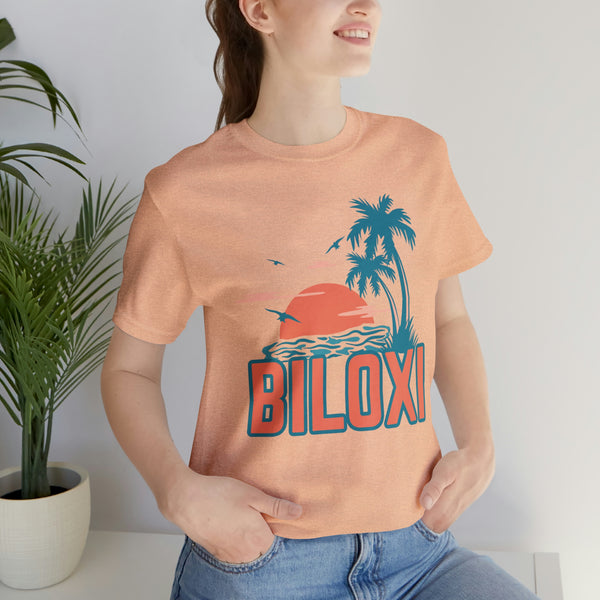 Biloxi, Mississippi T-Shirt - Retro Palm Tree & Beach Unisex Biloxi Shirt