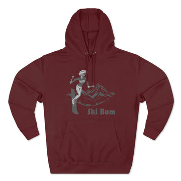 Buy burgundy Premium Ski Bum Hoodie - Retro Unisex Sweatshirt - Skier Sketch