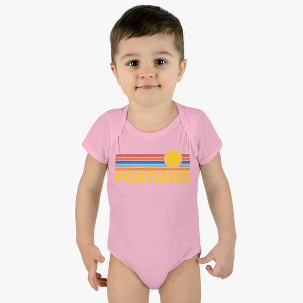 Portland Baby Bodysuit - Retro Sun Portland, Oregon Baby Bodysuit