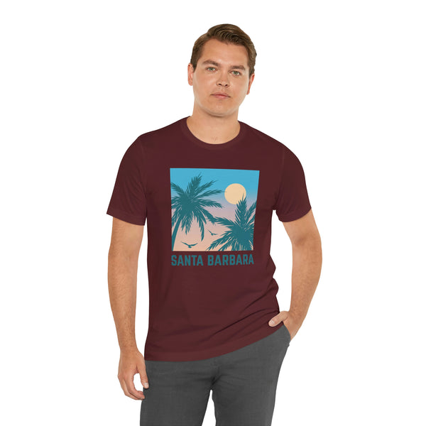 Santa Barbara, California T-Shirt - Retro Palm Tree & Beach Unisex Santa Barbara Shirt