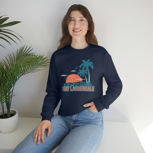 Fort Lauderdale, Florida Sweatshirt - Unisex Retro Palm Tree Crewneck Fort Lauderdale Sweatshirt