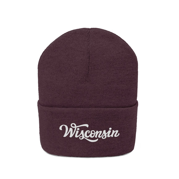 Wisconsin Beanie - Adult Hand Lettered Embroidered Wisconsin Knit Hat