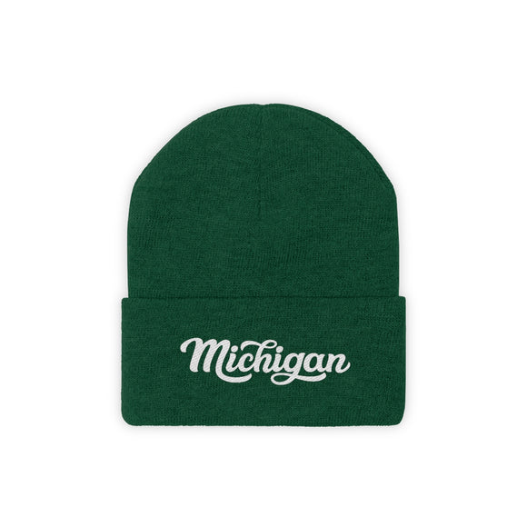 Michigan Beanie - Adult Hand Lettered Embroidered Michigan Knit Hat