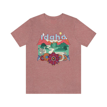 Buy heather-mauve Idaho Shirt, Idaho Retro T-Shirt, Hippie Style Idaho tee, Idaho Mountain Shirt