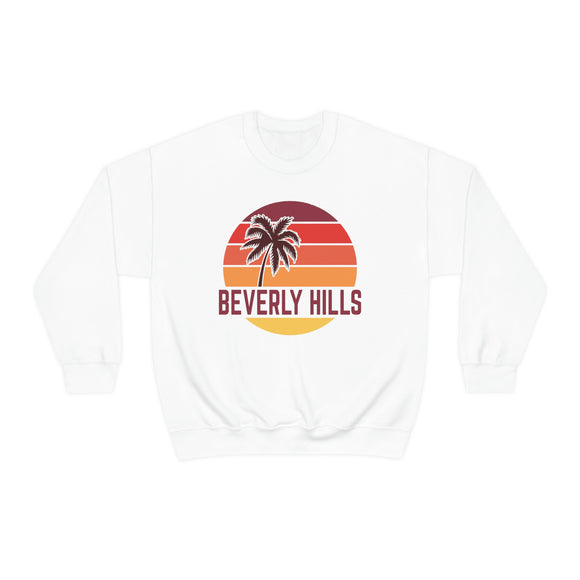 Beverly Hills, California Sweatshirt - Unisex Retro Palm Tree Crewneck Beverly Hills Sweatshirt
