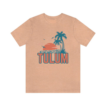Buy heather-peach Tulum, Mexico T-Shirt - Retro Palm Tree &amp; Beach Unisex Tulum Shirt