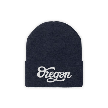 Buy true-navy Oregon Beanie - Adult Hand Lettered Embroidered Oregon Knit Hat