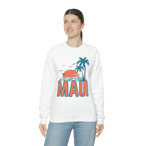 Maui, Hawaii Sweatshirt - Unisex Retro Palm Tree Crewneck Maui Sweatshirt