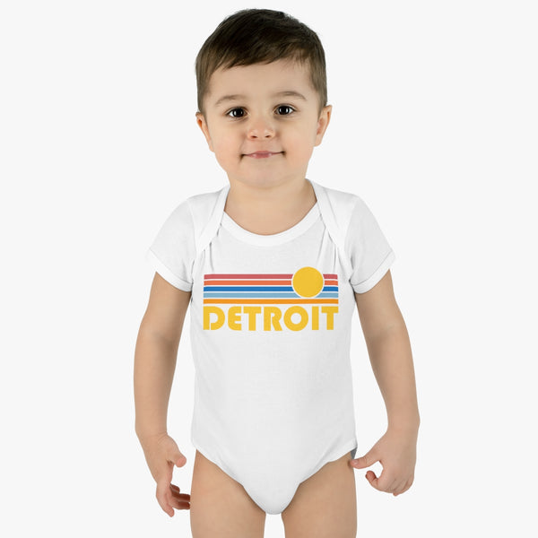 Detroit Baby Bodysuit - Retro Sun Detroit, Michigan Baby Bodysuit