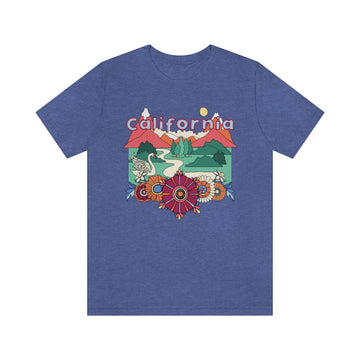 Buy heather-true-royal California T-Shirt - Retro Mountain / Hippie Style California Shirt