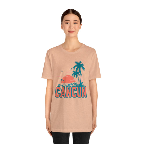 Cancun, Mexico T-Shirt - Retro Palm Tree & Beach Unisex Cancun Shirt