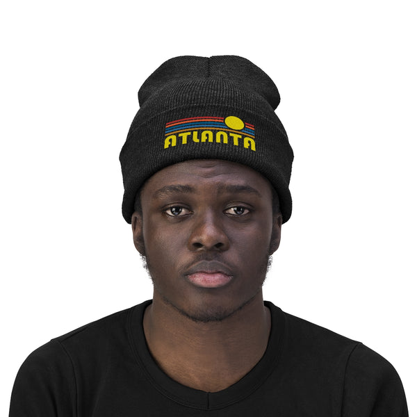 Atlanta, Georgia Beanie - Adult Embroidered Retro Sunset Atlanta Knit Hat