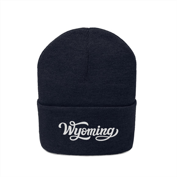 Wyoming Beanie - Adult Hand Lettered Embroidered Wyoming Knit Hat