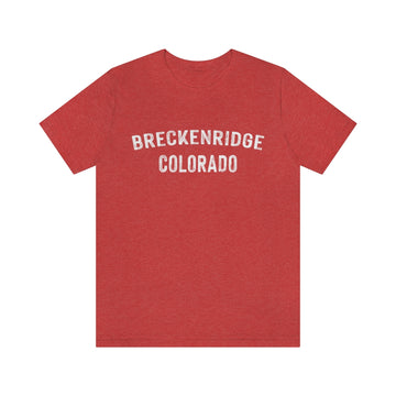 Buy heather-red Breckenridge, Colorado Shirt - Paint Text Unisex Breckenridge T-Shirt