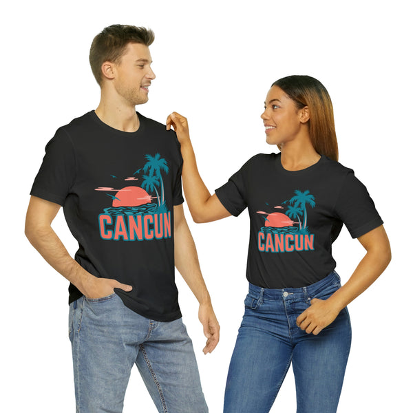 Cancun, Mexico T-Shirt - Retro Palm Tree & Beach Unisex Cancun Shirt
