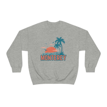 Buy sport-grey Monterey, California Sweatshirt - Unisex Retro Palm Tree Crewneck Monterey Sweatshirt