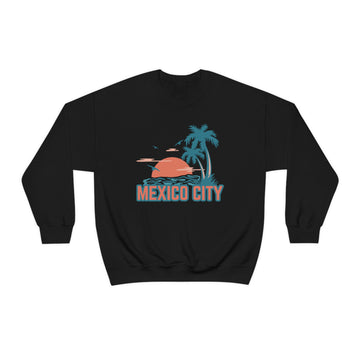Buy black Mexico City, Mexico Sweatshirt - Unisex Retro Palm Tree Crewneck Mexico City Sweatshirt