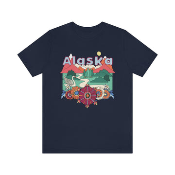 Buy navy Alaska T-Shirt - Retro Mountain / Hippie Style Alaska Shirt