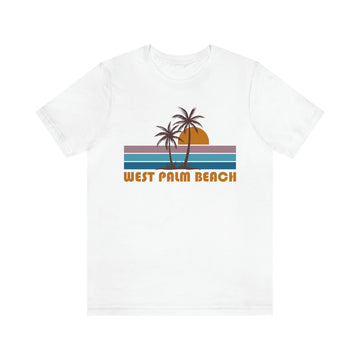 Buy white West Palm Beach, Florida T-Shirt - Retro Palm Tree Unisex West Palm Beach Shirt