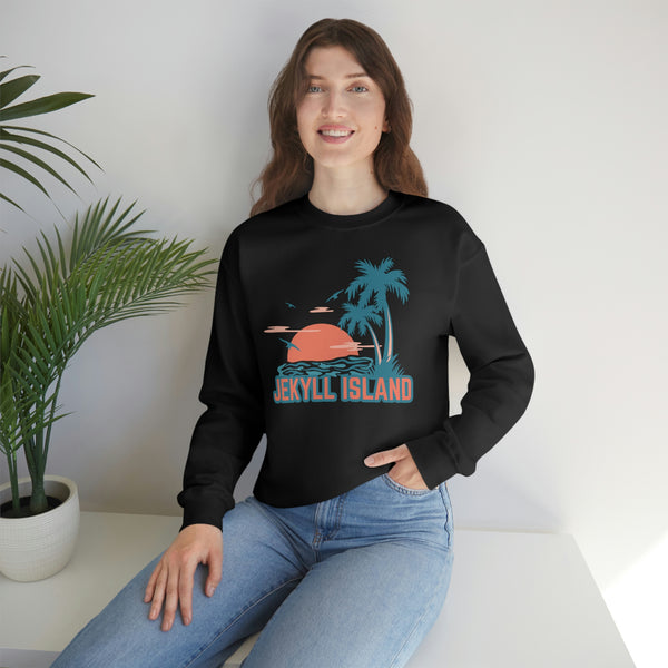 Jekyll Island, Georgia Sweatshirt - Unisex Retro Palm Tree Crewneck Jekyll Island Sweatshirt