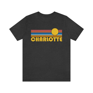 Buy dark-grey-heather Charlotte, North Carolina T-Shirt - Retro Sun Unisex Charlotte T Shirt