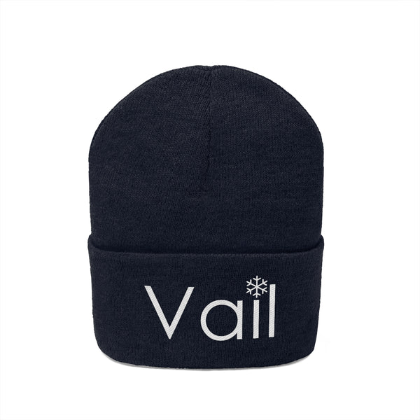 Vail, Colorado Knit Beanie - Adult Embroidered Snowflake Vail Knit Hat