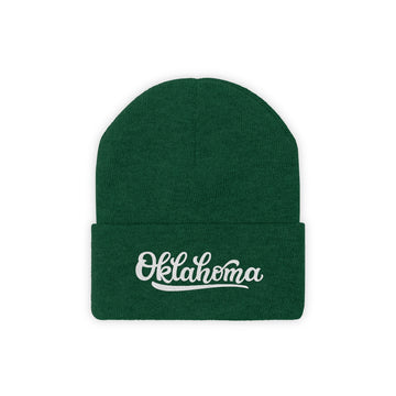 Buy hunter-green Oklahoma Beanie - Adult Hand Lettered Embroidered Oklahoma Knit Hat