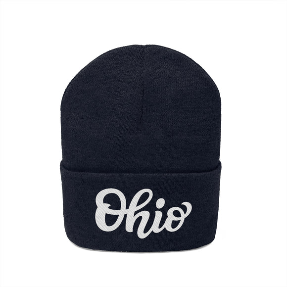Ohio Beanie - Adult Hand Lettered Embroidered Ohio Knit Hat