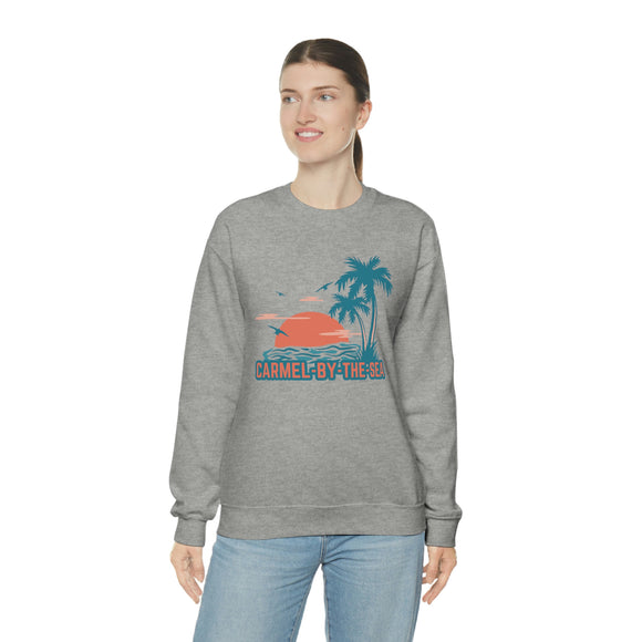Carmel-by-the-Sea, California Sweatshirt - Unisex Retro Palm Tree Crewneck Carmel-by-the-Sea Sweatshirt