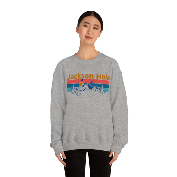 Jackson Hole, Wyoming Sweatshirt - Mountain & Birds Unisex