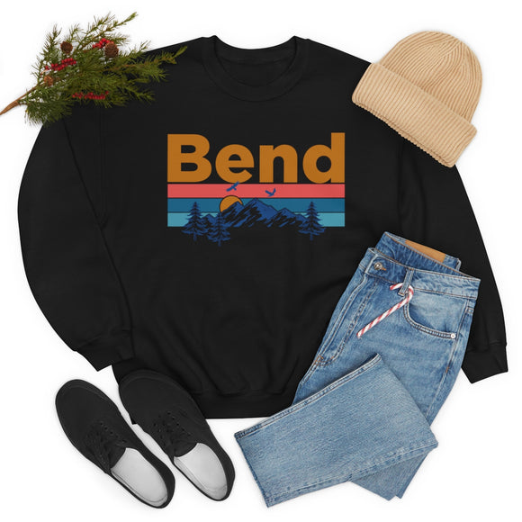 Bend, Oregon Crewneck Sweatshirt - Mountain & Birds Unisex
