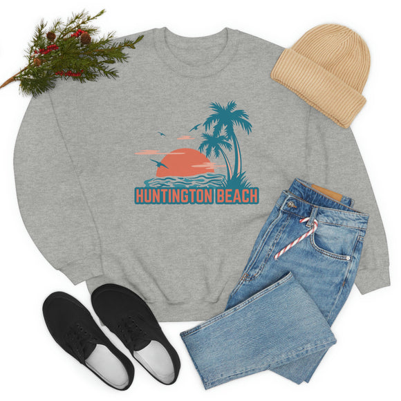 Huntington Beach, California Sweatshirt - Unisex Retro Palm Tree Crewneck Huntington Beach Sweatshirt