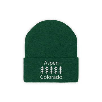 Buy hunter-green Aspen, Colorado Knit Beanie - Adult Embroidered Trees Aspen Knit Hat