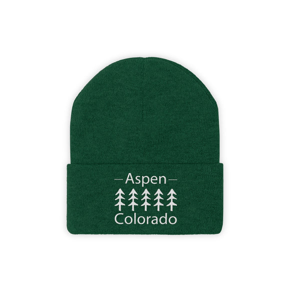Aspen, Colorado Knit Beanie - Adult Embroidered Trees Aspen Knit Hat