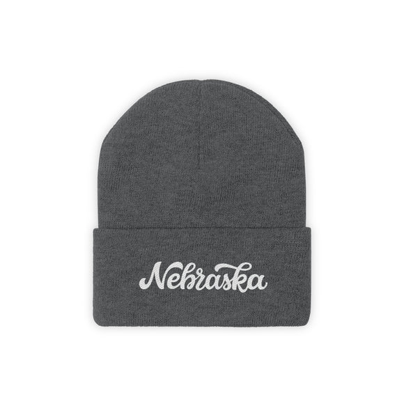 Nebraska Beanie - Adult Hand Lettered Embroidered Nebraska Knit Hat