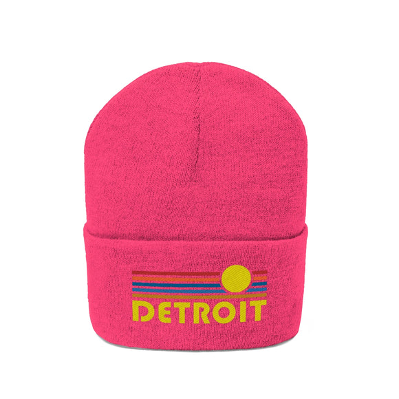 Detroit, Michigan Beanie - Adult Embroidered Retro Sunset Detroit Knit Hat