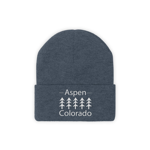Aspen, Colorado Knit Beanie - Adult Embroidered Trees Aspen Knit Hat