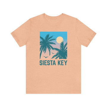 Buy heather-peach Siesta Key, Florida T-Shirt - Retro Palm Tree &amp; Beach Unisex Siesta Key Shirt