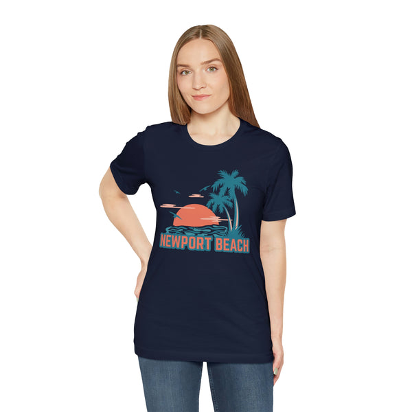 Newport Beach, California T-Shirt - Retro Palm Tree & Beach Unisex Newport Beach Shirt