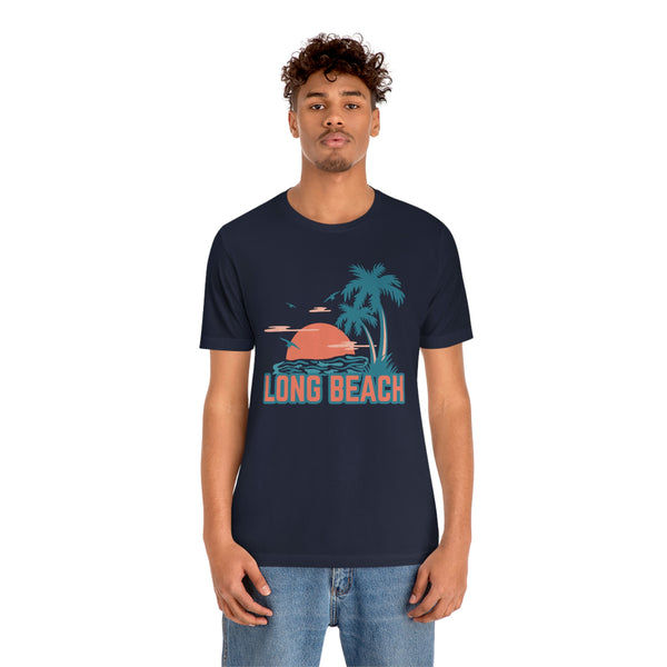 Long Beach, California T-Shirt - Retro Palm Tree & Beach Unisex Long Beach Shirt