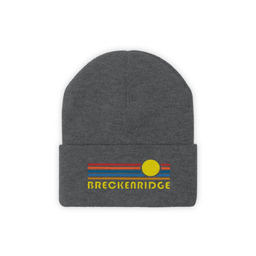 Buy graphite-heather Breckenridge, Colorado Beanie - Adult Embroidered Retro Sunset Breckenridge Knit Hat