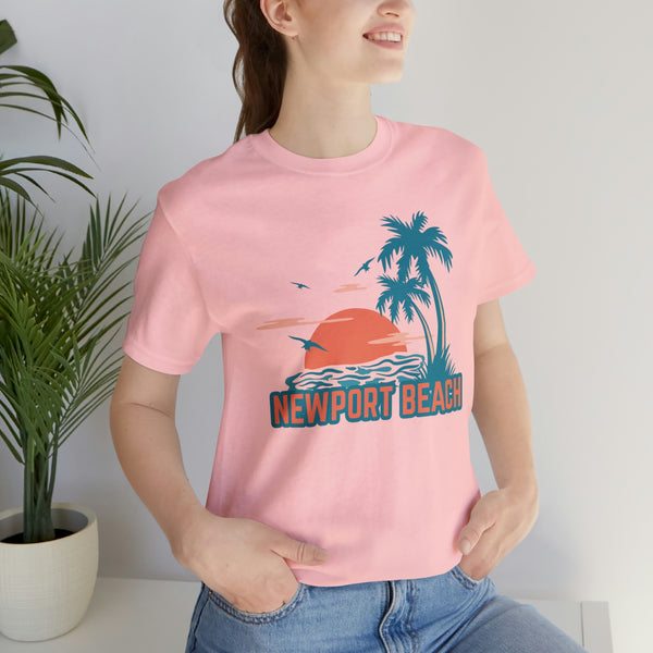 Newport Beach, California T-Shirt - Retro Palm Tree & Beach Unisex Newport Beach Shirt
