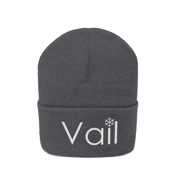 Vail, Colorado Knit Beanie - Adult Embroidered Snowflake Vail Knit Hat