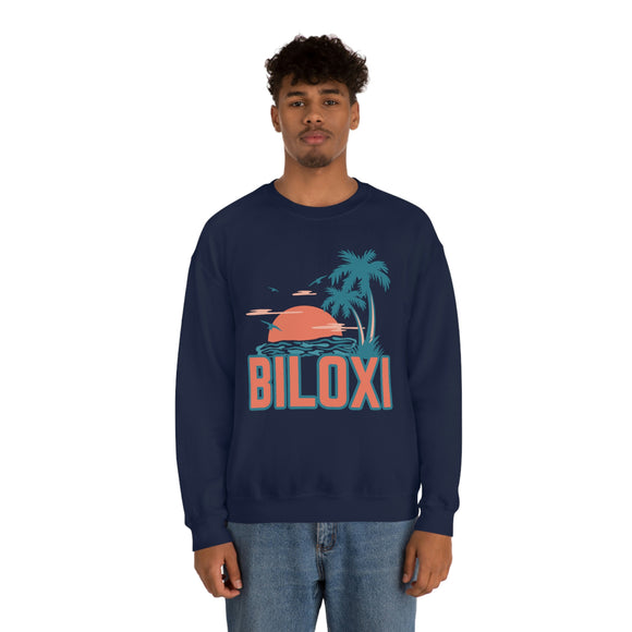 Biloxi, Mississippi Sweatshirt - Unisex Retro Palm Tree Crewneck Biloxi Sweatshirt