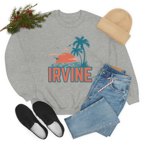 Irvine, California Sweatshirt - Unisex Retro Palm Tree Crewneck Irvine Sweatshirt