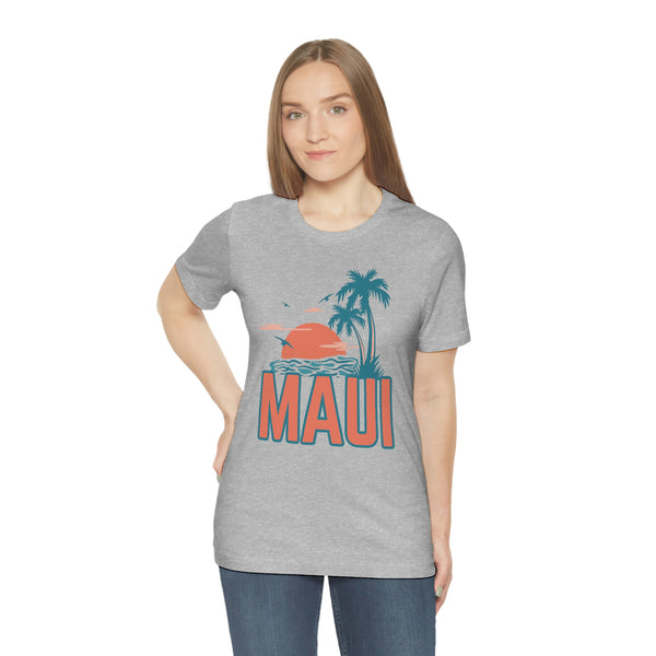 Maui, Hawaii T-Shirt - Retro Palm Tree & Beach Unisex Maui Shirt